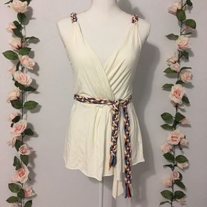 Ella Moss Sleeveless Braided Belted Deep V EUC